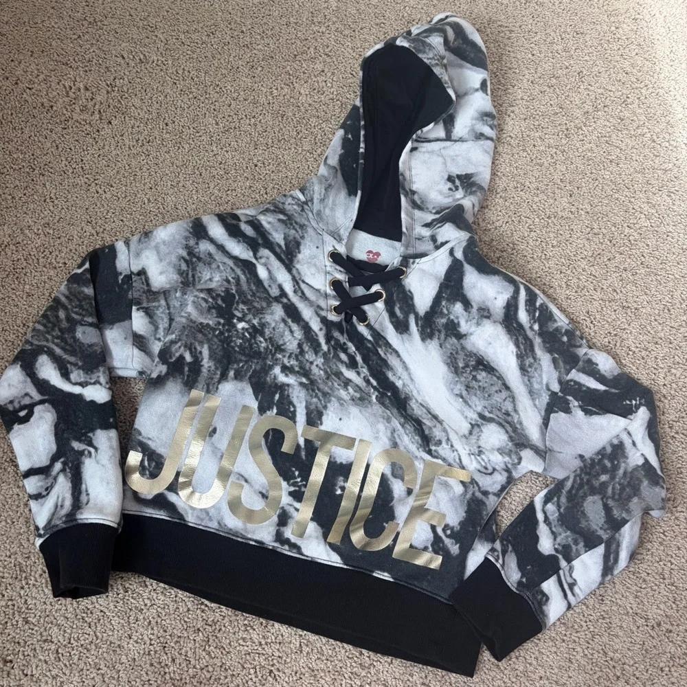Justice Black and Gray Kids Zip up, Sweatshirt and Tshirt Bundle Size 10